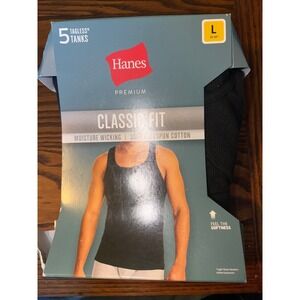 Hanes Premium Tagless Tanks Mens Large Black Classic Fit 3 Pack 9HPDP5 Cotton